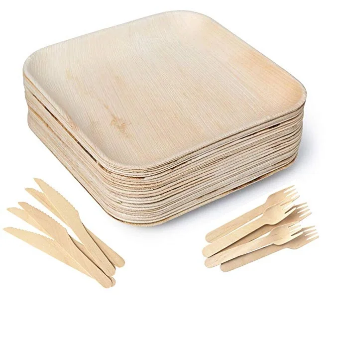 Набор одноразовой экологически чистой посуды с ножами вилками и ложками