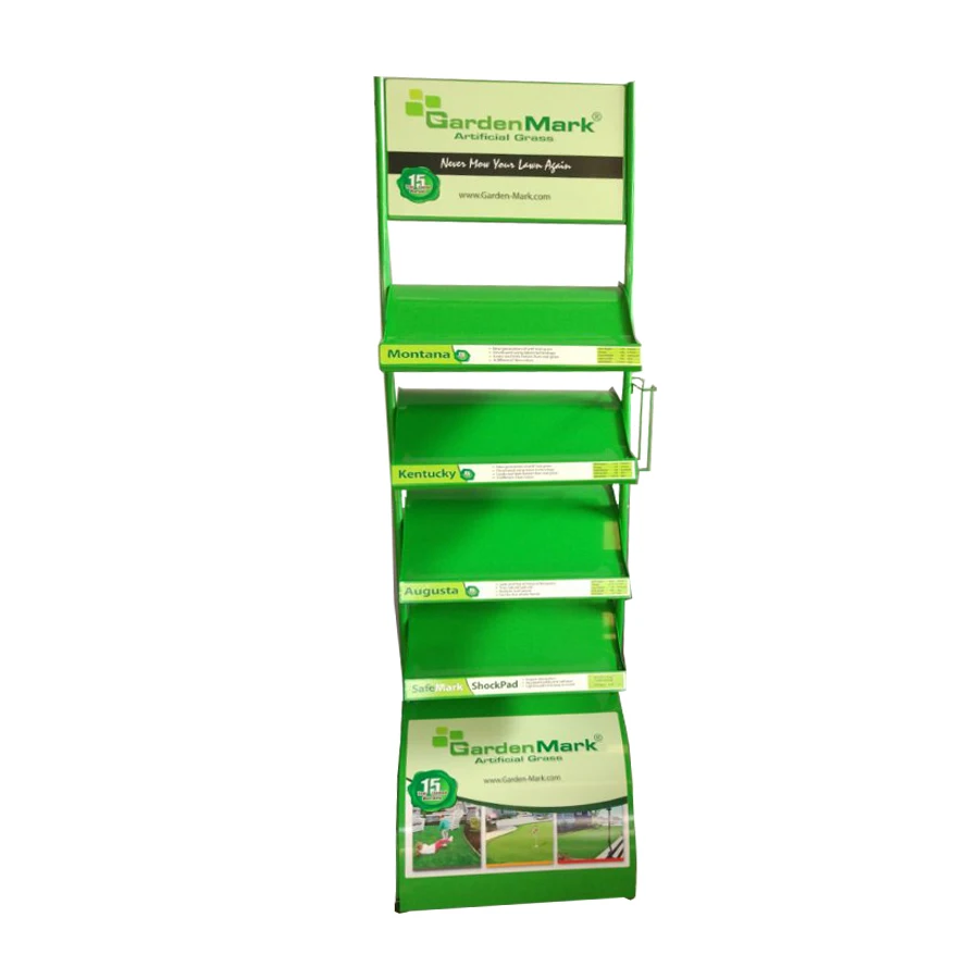 custom retail shop metal 5 shelves artificial grass sample stand display rack