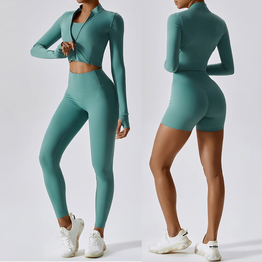 Yoga Wear Factory Wholesale Fitness Clothing Women Gym Clothes Kit Sweat Suit Butt Lift Women Long Sleeve 4 Piece Yoga Sets