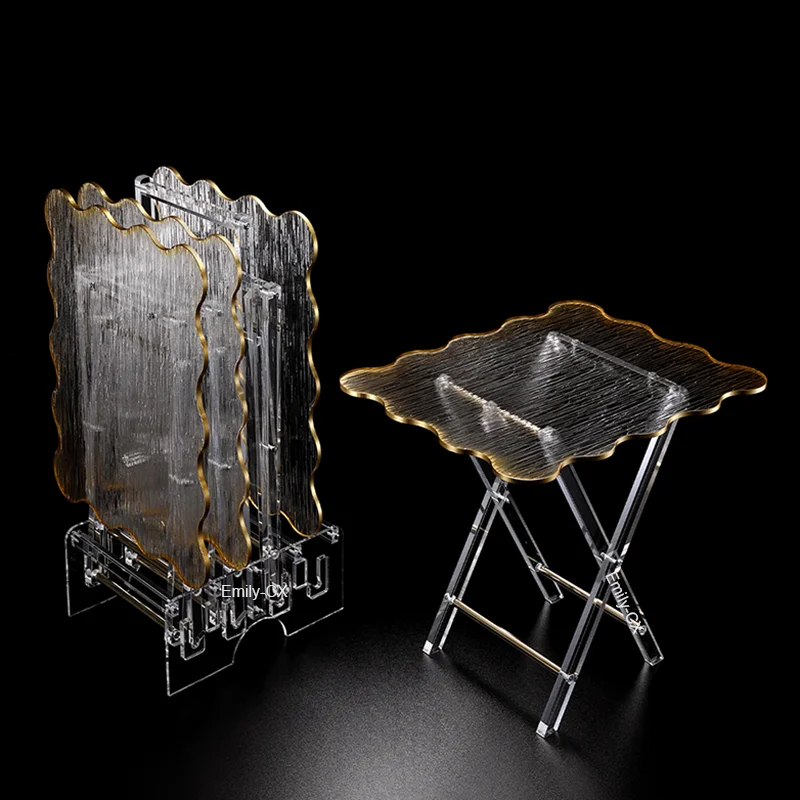 Saudi Arabia Tea Table Set Wholesale Golden Clear Acrylic Folding Tray Table Set of  4 pcs