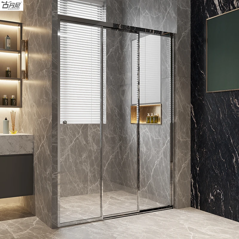 Clear tempered safety glass modern roller system shower room