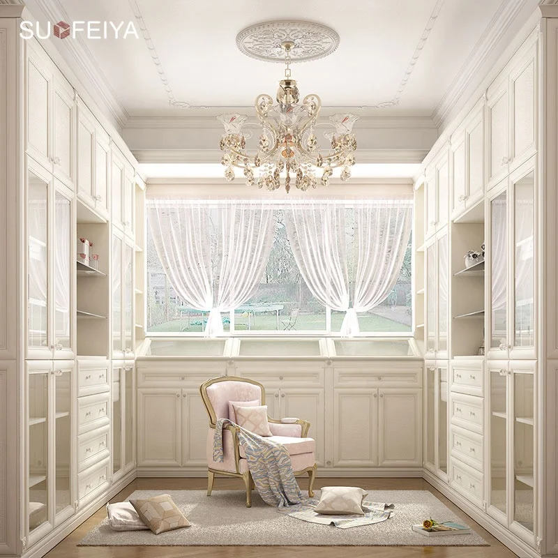 SUOFEIYA French Wardrobes Furniture High Gloss Laminate Bedroom Wardrobe Cupboard Storage Clothes Walk in Closet
