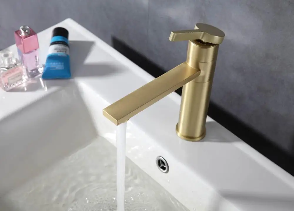 
KaiPing Golden Brushed Gold Prices Water Bathroom Basin Sink Brass Faucet Taps Mixer China Faucet Factory 