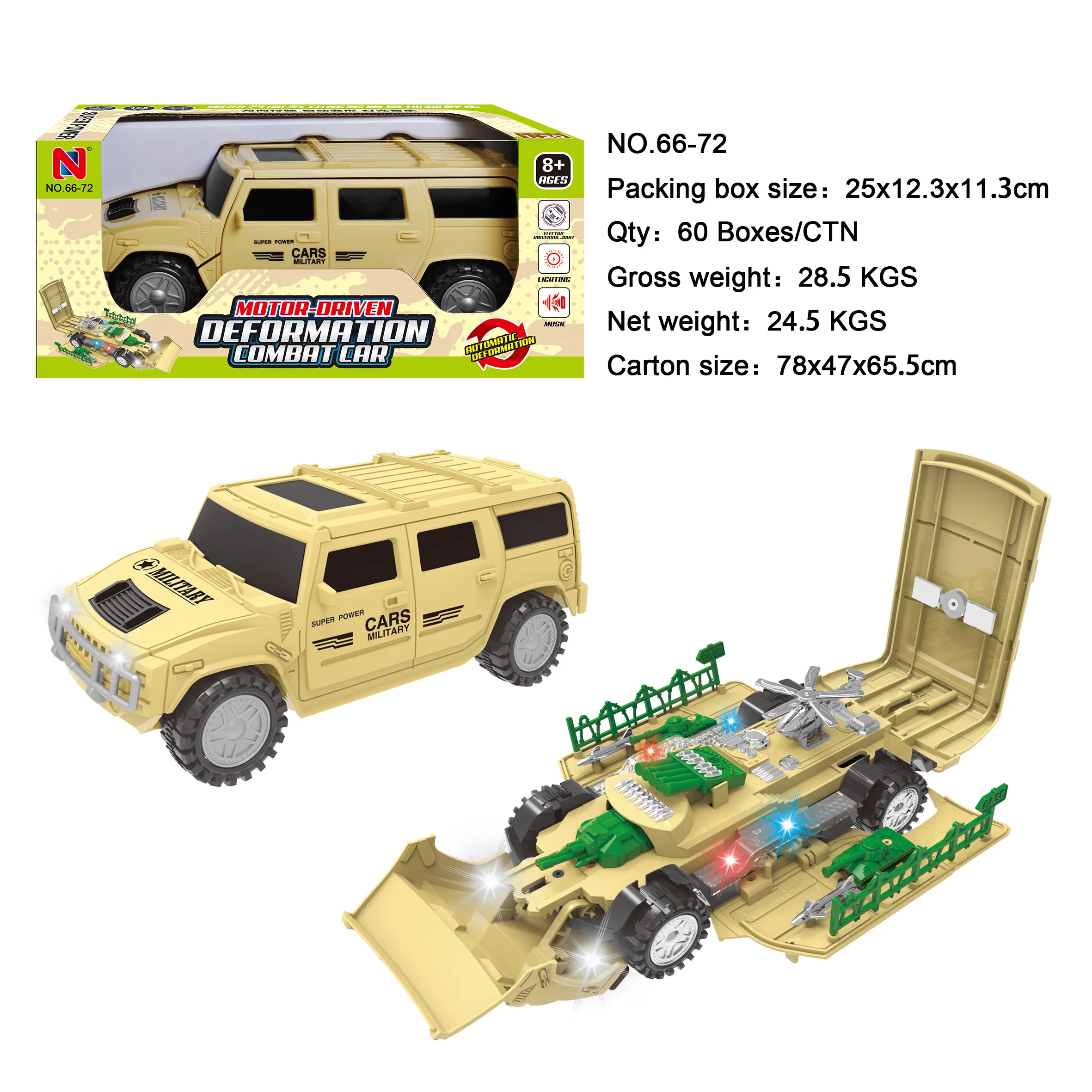 Electric Off-road Vehicle Toy Automatic Transforming Between Military Base and Military Tank with Sound and Light