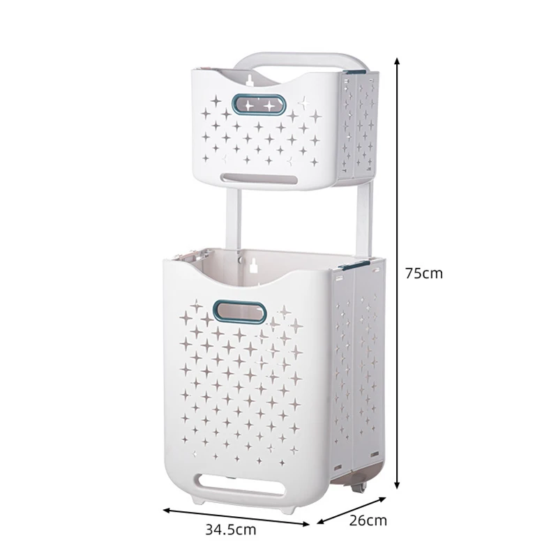 XJH Large Capacity Foldable Plastic Storage Basket with Wheels Novelty Organizer Trolley for Laundry PP Ins Style Small Size