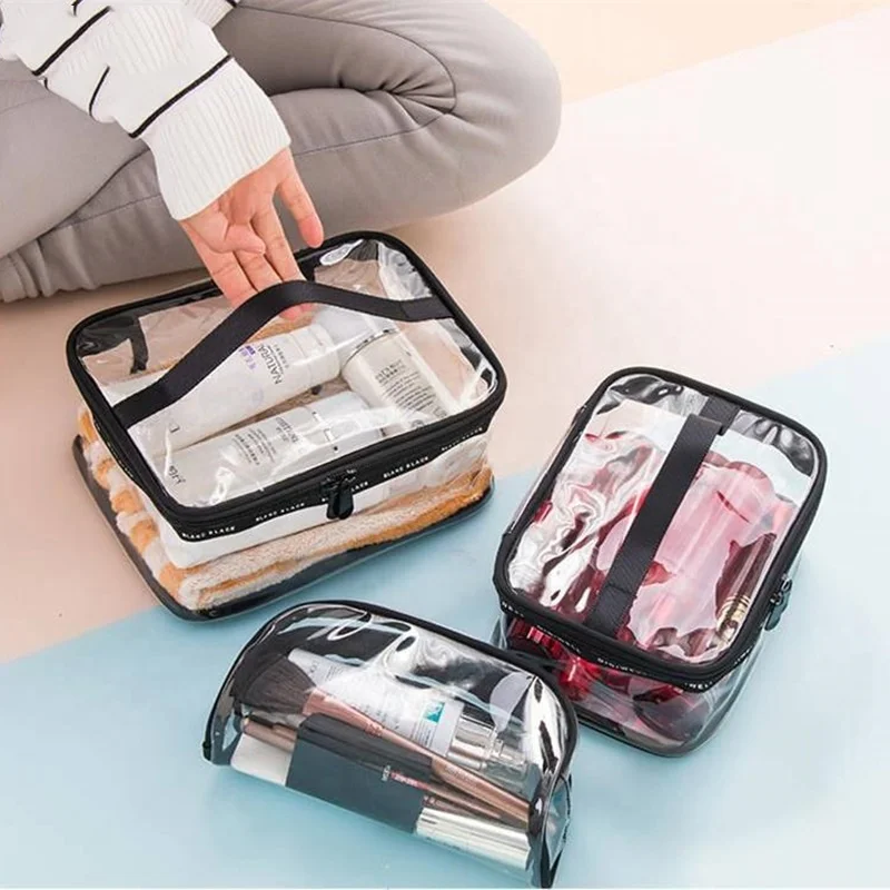 Eco-friendly Simple Portable PVC Transparent Cosmetic Bag Clear Makeup Bag Unisex Skin Care Product Storage Bag