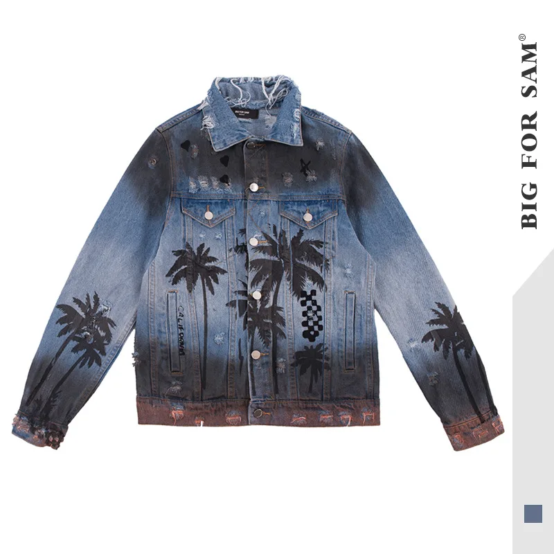 Cost-effective Custom Ripped Distressed Gradient Street Style Men Denim Jacket