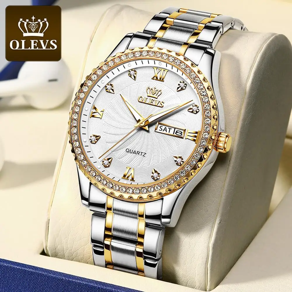 
OEM Brand Your Own Watches Quartz Diamond Rose Gold Date Day Business Bezel Cheap Original Men Wristwatches 