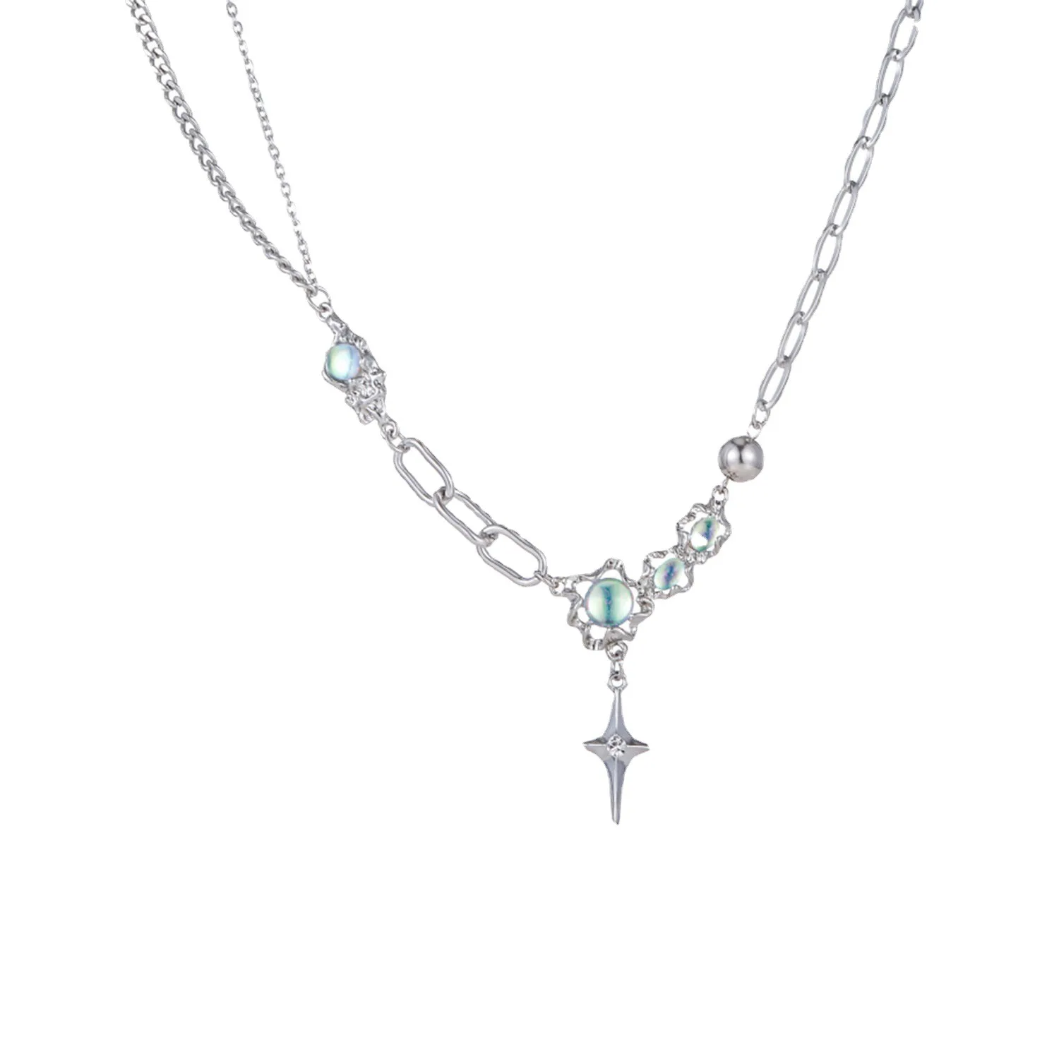 Moonstone Cross Zircon Female Summer Light Luxury Niche Design Sense Senior Spice Collarbone Chain Necklace
