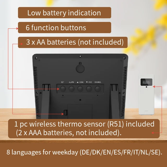 Best Price Morden Style RCC Clock Multi Function Digital Clock RC Wall Clock With In/Out Temperature