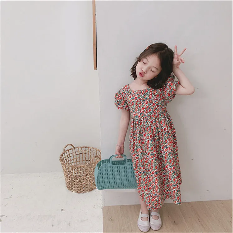 
hot sell Korea style girl dress summer backless Floral children girl dresses 