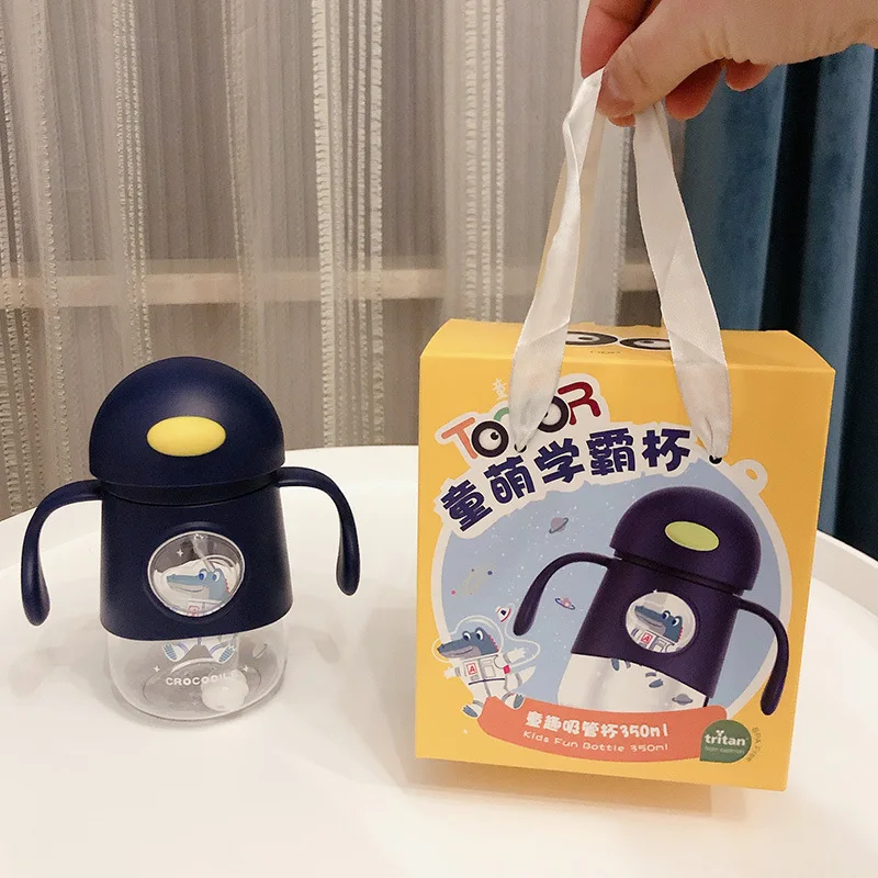 Wholesale 350ml Custom Cartoon Children Bottle Travel Leakage-proof Plastic Bpa Free Kids Drinking Cute Water with Straw