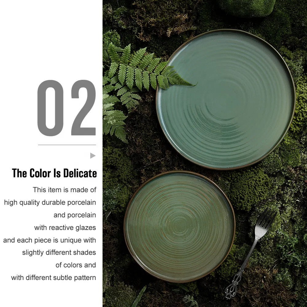 Nordic Irregular Rustic Green Restaurant Porcelain Plates Modern Catering Hotel  Unique Ceramic Dinner Dish and Plate