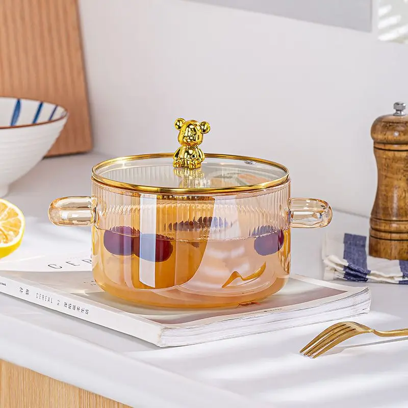 1.5L  Transparent heat-resistant bear vertical stripes cooking pot glass pot cooking glass cooking pot