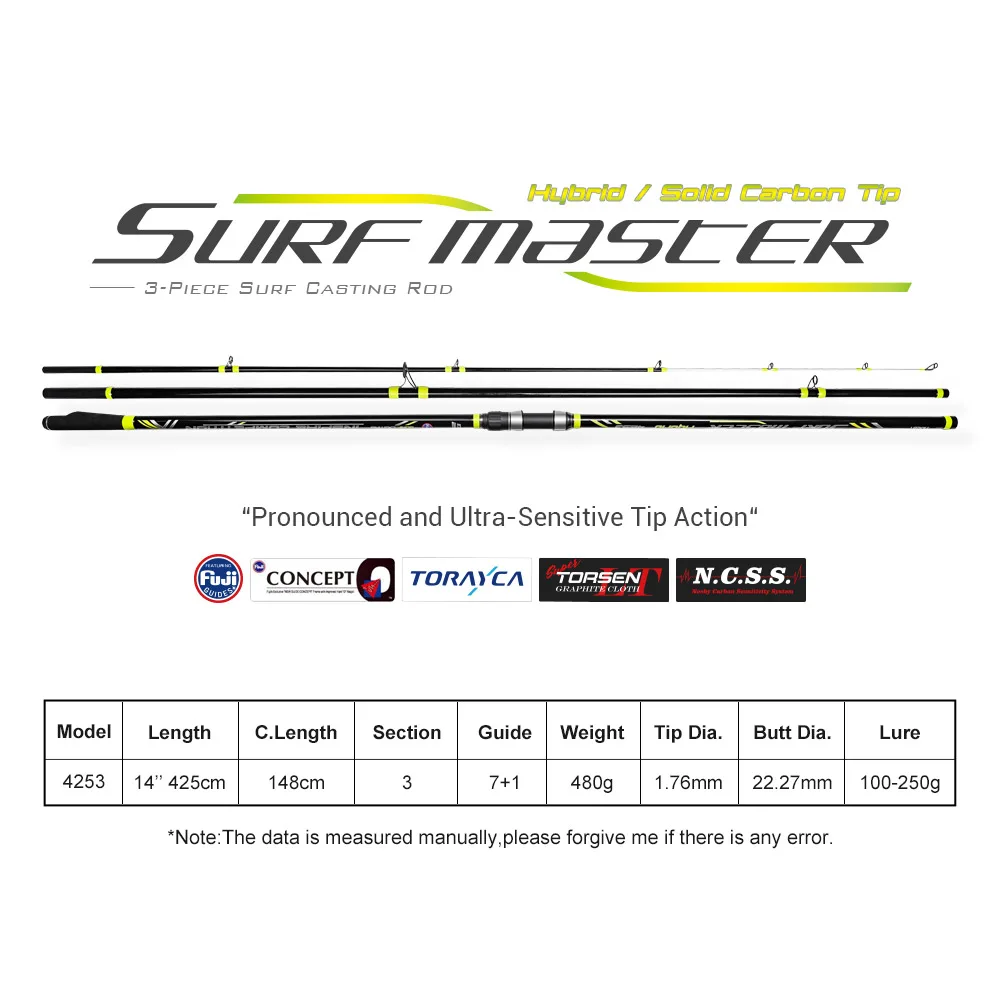 Noeby Carbon Fiber Cast Surf Rod Spinning Fishing Rod Hybrid Solid Tip Long Casting Beach Inshore Fishing Rods