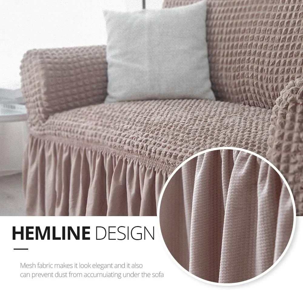 Wholesale Elastic Spandex Jacquard Solid Seersucker Sofa Cover Slipcover with Skirt