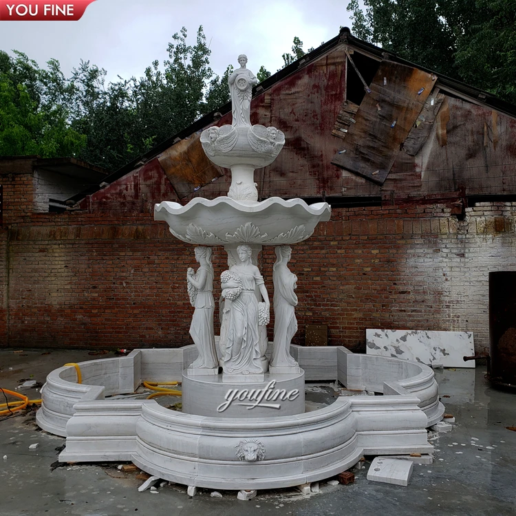 Outdoor Garden Marble Lady Sculpture Stone Waterfall Woman Statue Wall Water Fountain