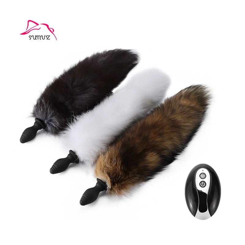 Amazon Hot Sell Real Fur Tail Electric Remote Anal Plug Vibrator Sex Toy Women Anal Butt Plug Sex Toys Anal Plugs Silicon