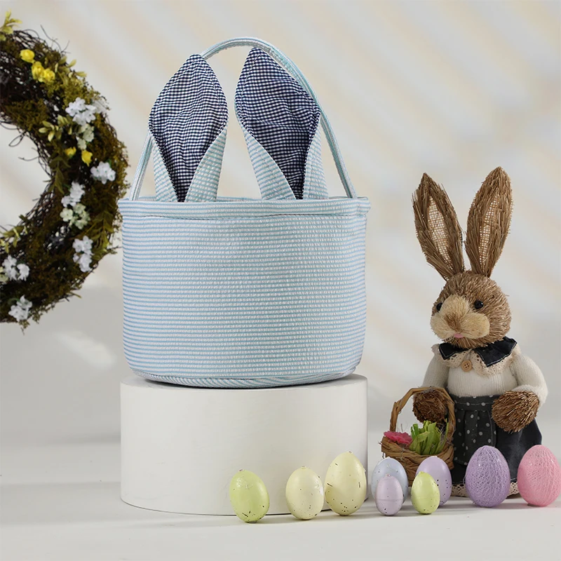 Personalize Easter Decoration Egg Gift Bag Wholesale Seersucker Bunny Ears Easter Basket