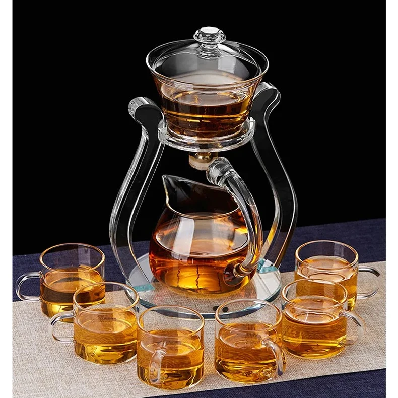 Classical Palace Style High Borosilicate Glass Tea Set Household Magnetic Tea Maker Pot