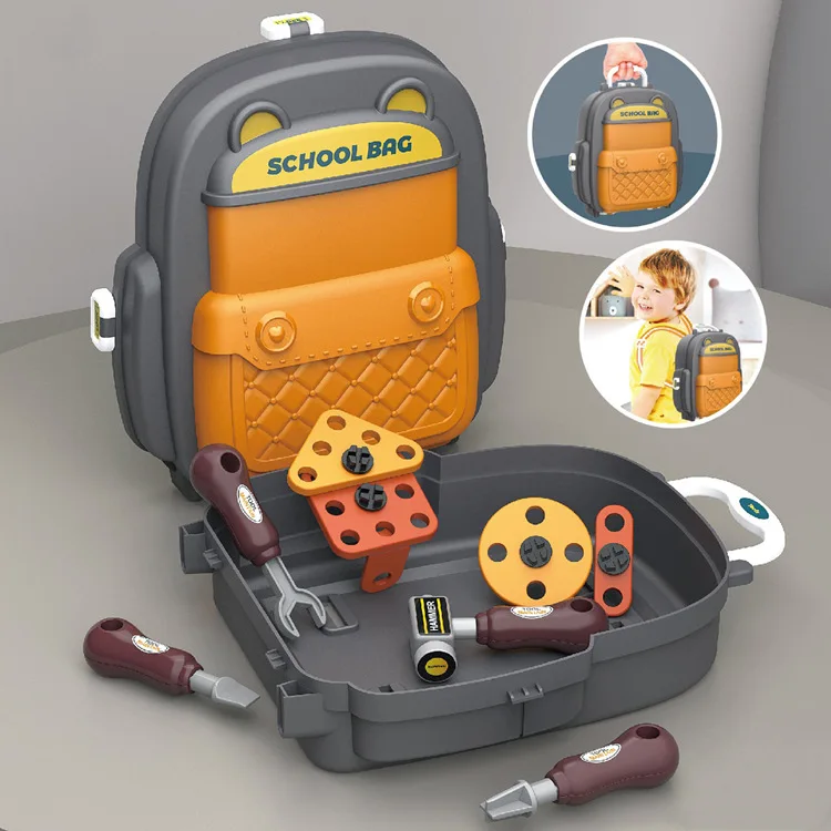 2 In 1 Cooking Games Simulation Pretend Play Kitchen Makeup Doctor Set House Toy For Kids Gift With Portable Backpack Bag