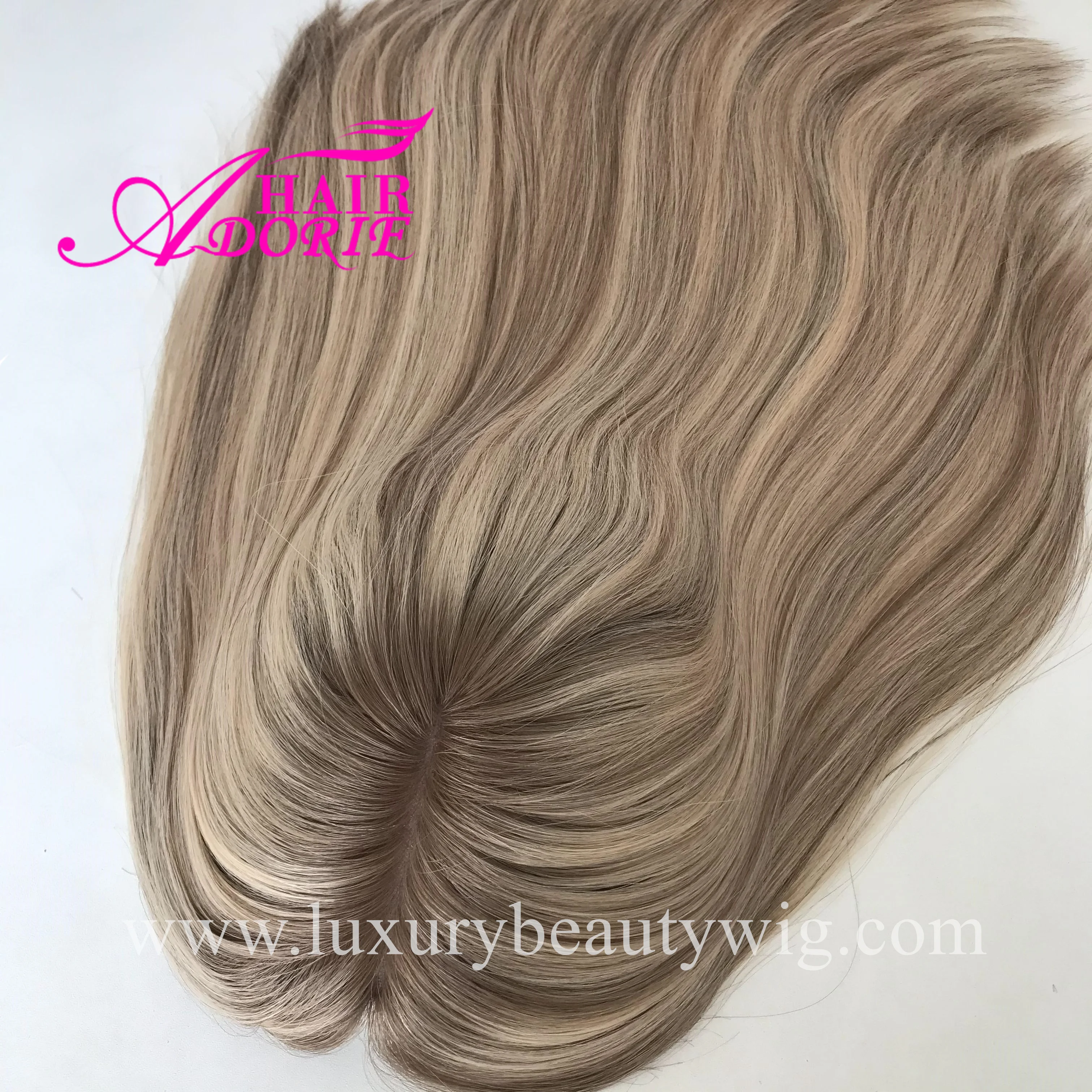 LX136 Wholesale Rooted Balayage Ombre Blonde Skin Top Kippa Fall European Human Virgin Hair Kosher Jewish Silk Base Topper