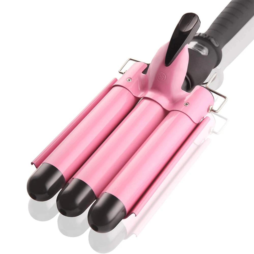 Factory Price Pink Curling Iron Machine Hair Crimper Hair Waver 3 Barrel Adjustable Automatic LCD Display Hair Curler