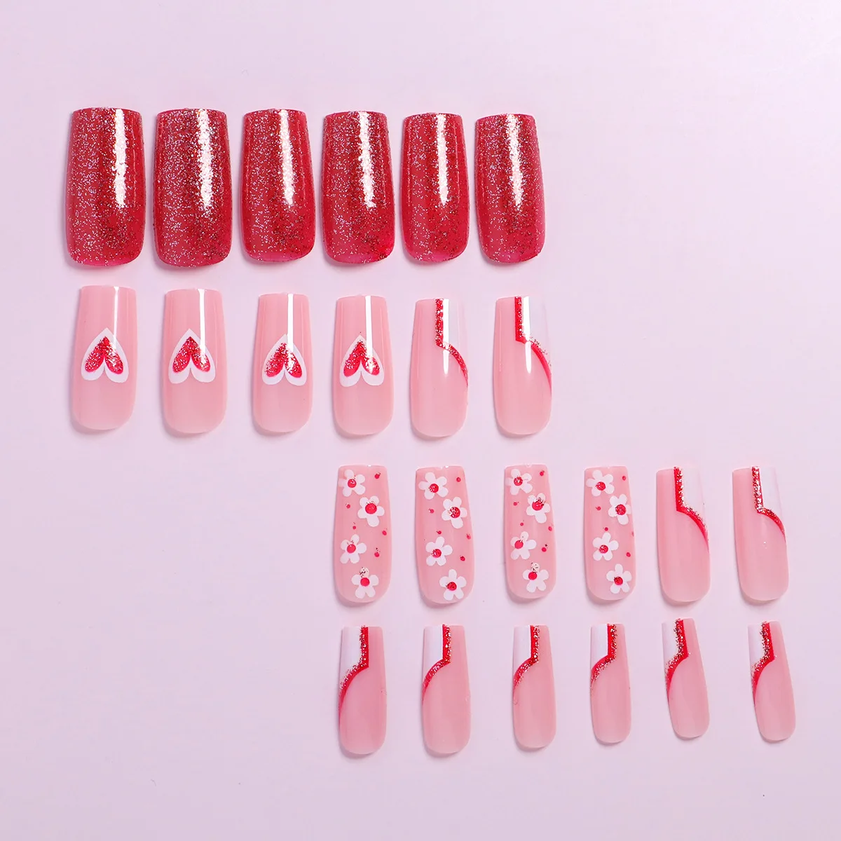 Factory Cost Nails Wholesale Medium length French Fine Flash Wear Nail Red Love Artificiafinger Nails fingernails