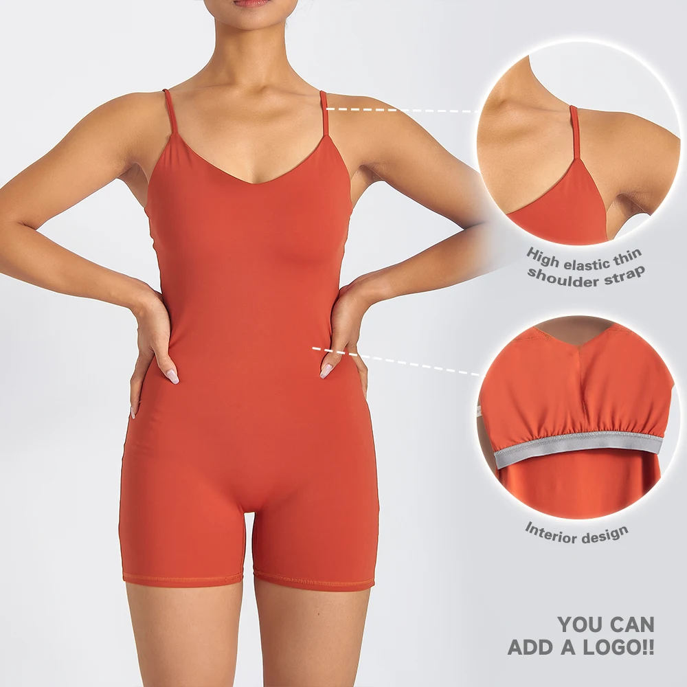 Luckpanther New Arrival Ladies Sport Outfit Adjustable Spaghetti Straps Backless Onesie One-piece Playsuit Running Yoga Shorts