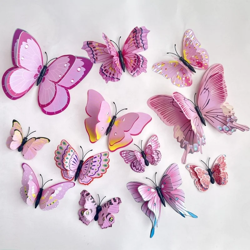 12pcs PVC artificial 3D butterfly set cake topper for cake decoration home decoration