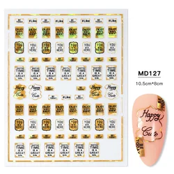 11 designs 10.5*8cm options 3d self adhesive glitter laser gold nail sticker decal letter for nail art