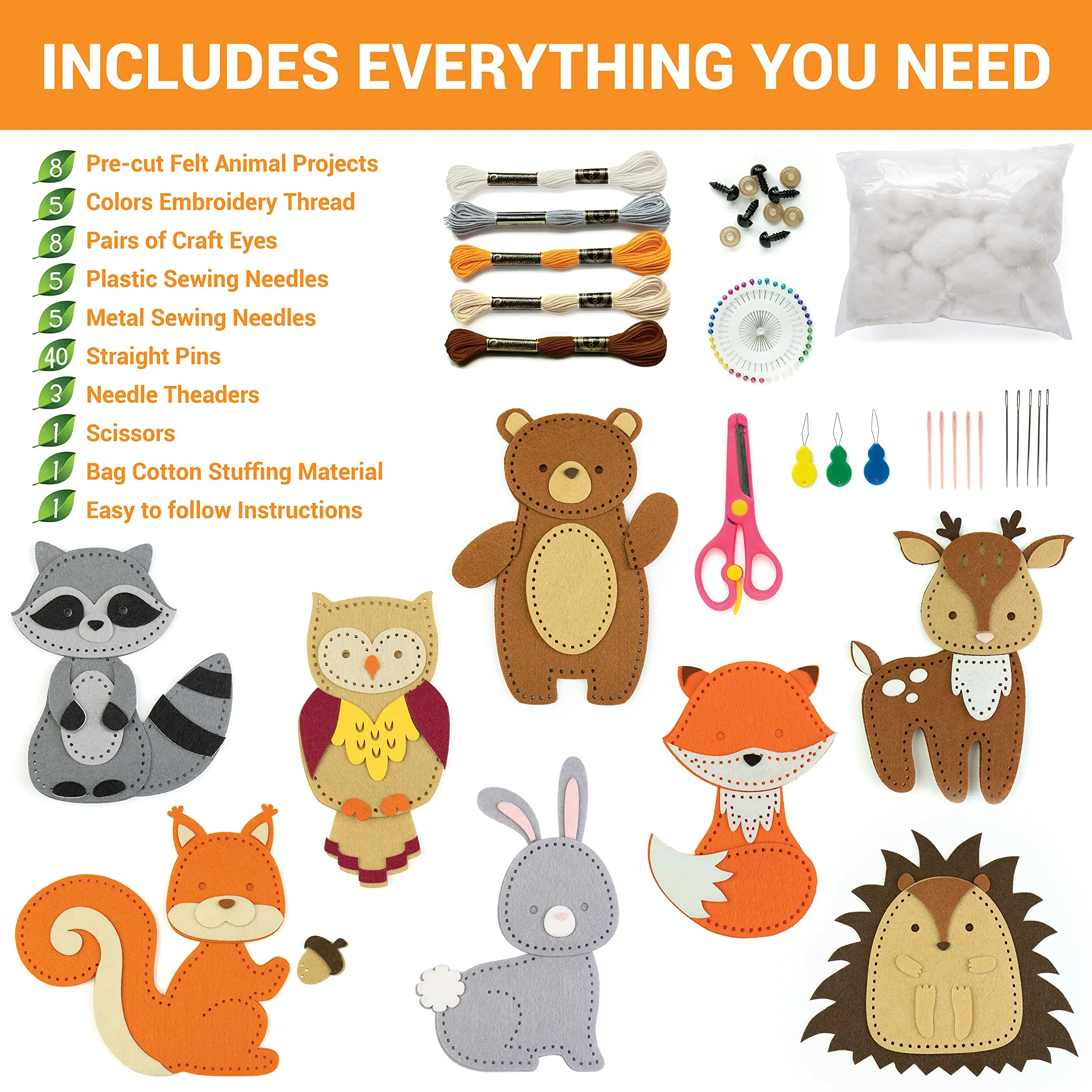 Woodland Needle Sewing Kit for Kids DIY Animal Craft Set for Children Beginners