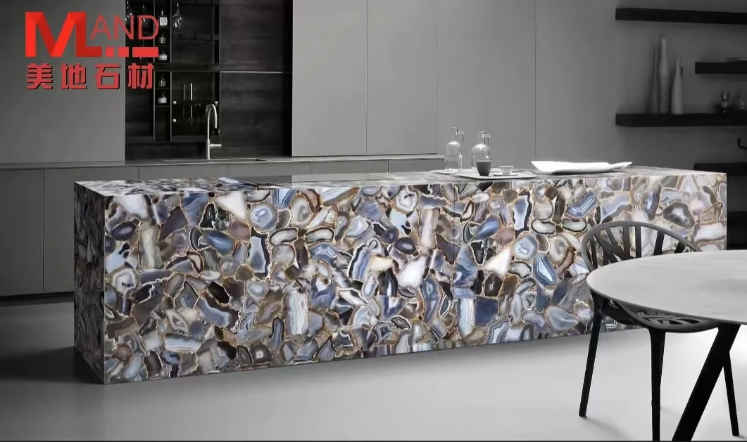 Factory direct sales natural gemstone agate furniture dining table island luxury  stone custom luminous table