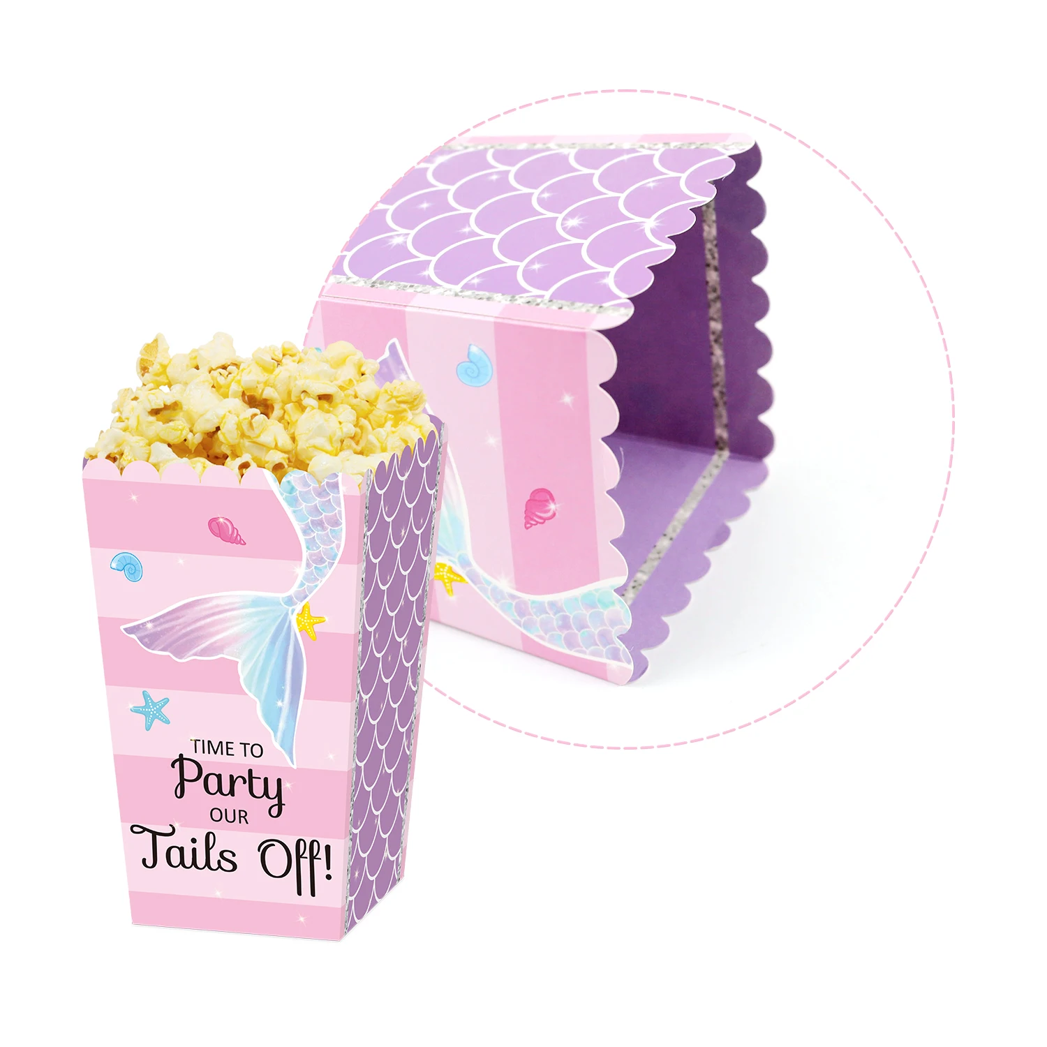 24 Mermaid popcorn box Mermaid open top treatment box Snack candy cookie holder container Mermaid birthday theme