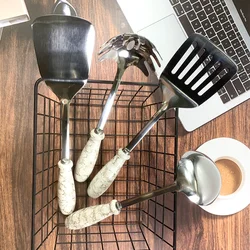 Kitchen Utensils Four-Piece Set Tableware Set Wholesale Ceramic Handle Stainless Steel Household Pasta Soup Spoon