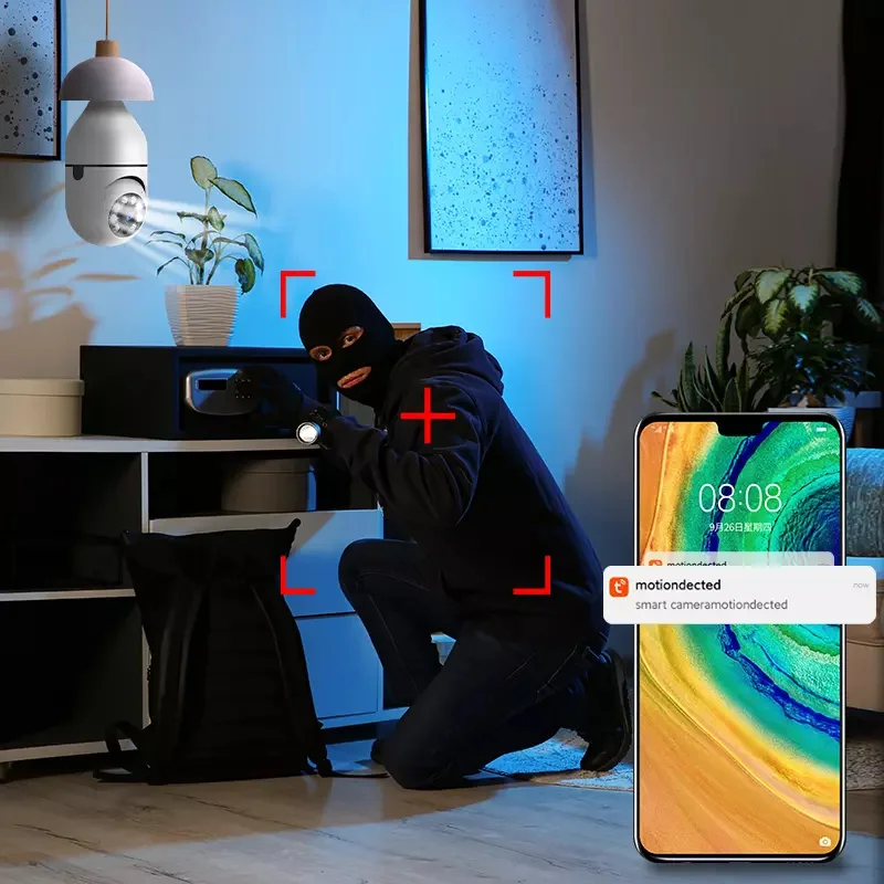 1080P full color night vision wireless e27 bulb lamp camera auto tracking 360 degree wifi cctv security light bulb ptz camera