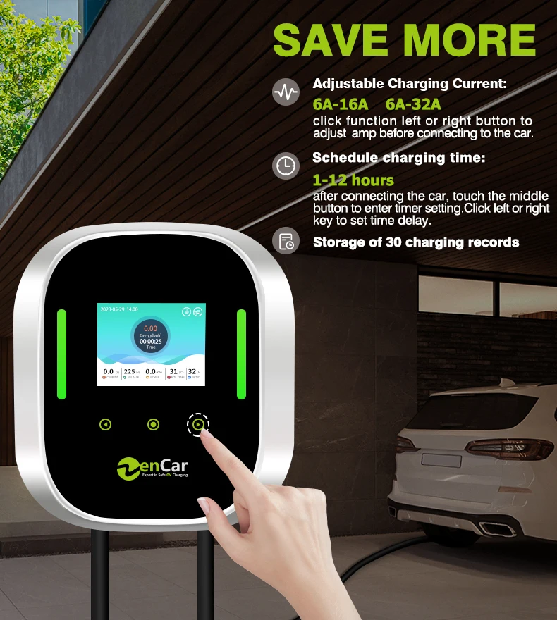 Zencar 32A EV Charging Station 7KW J1772 type 1 Wall Mounted Charger Basic version with RFID Cards