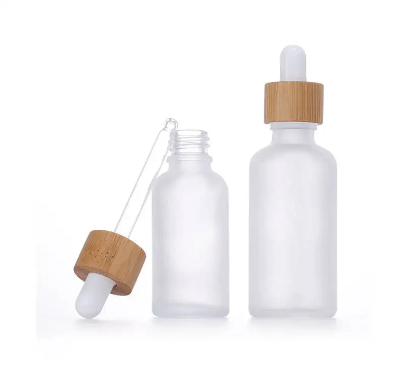 Bamboo dropper bottle 5-100ml transparent frosting fine oil bottle essence liquid raw liquid glass bottle