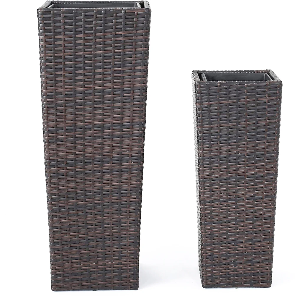 Hot Sale Indoor Outdoor Garden Balcony Rattan Planter Stand Flower Pots Set Inside Plastic Pot with Breathable and Leaky Hole