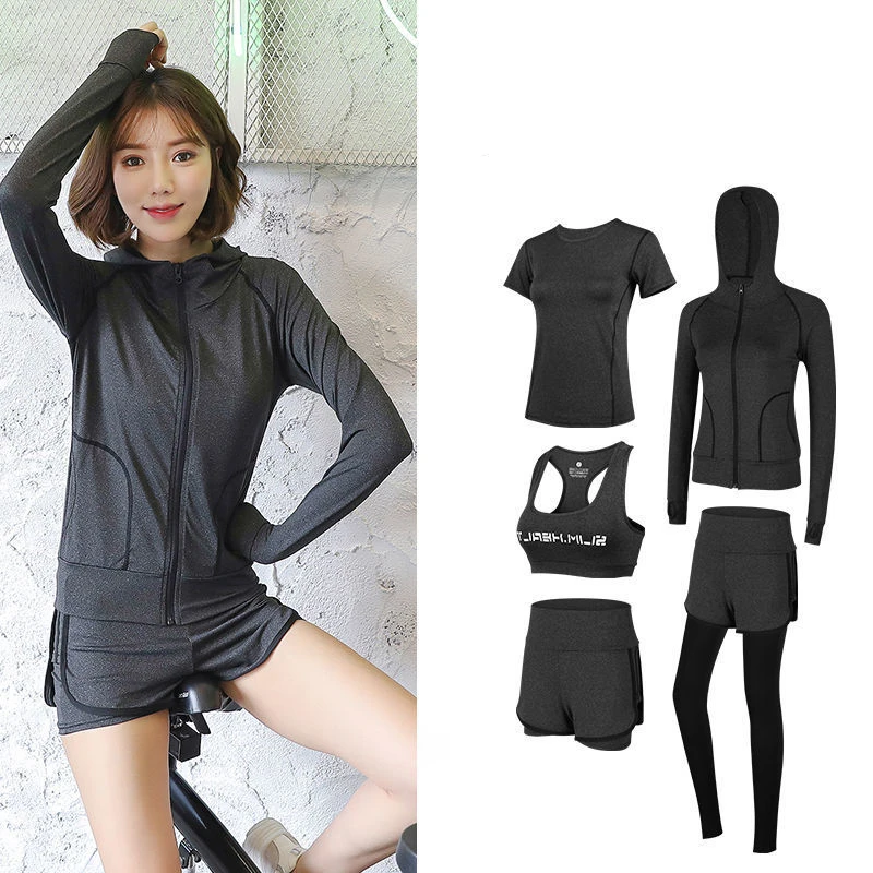 Spring/Summer Professional Running Bodysuit Set Fast Ddry Slimming Gym Five-Piece Yoga Set