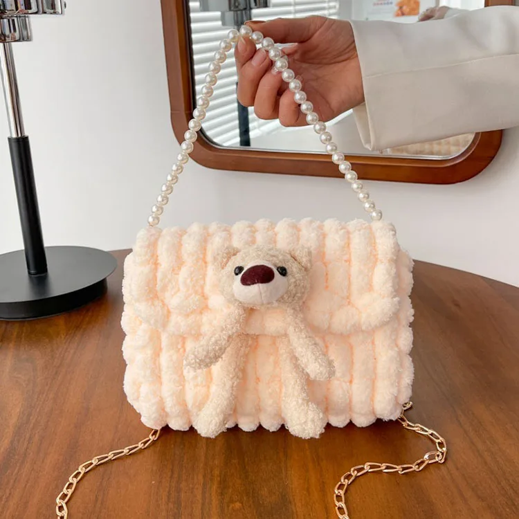 Wholesale colorful crochet knitting fashion women hand sewing shoulder bag crossbody dIY kit material cloth hand woven bags