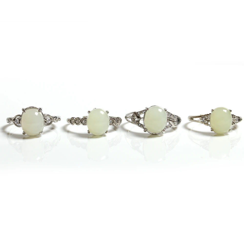 wholesale Resizable white jade ring gem ring Birthday Ring