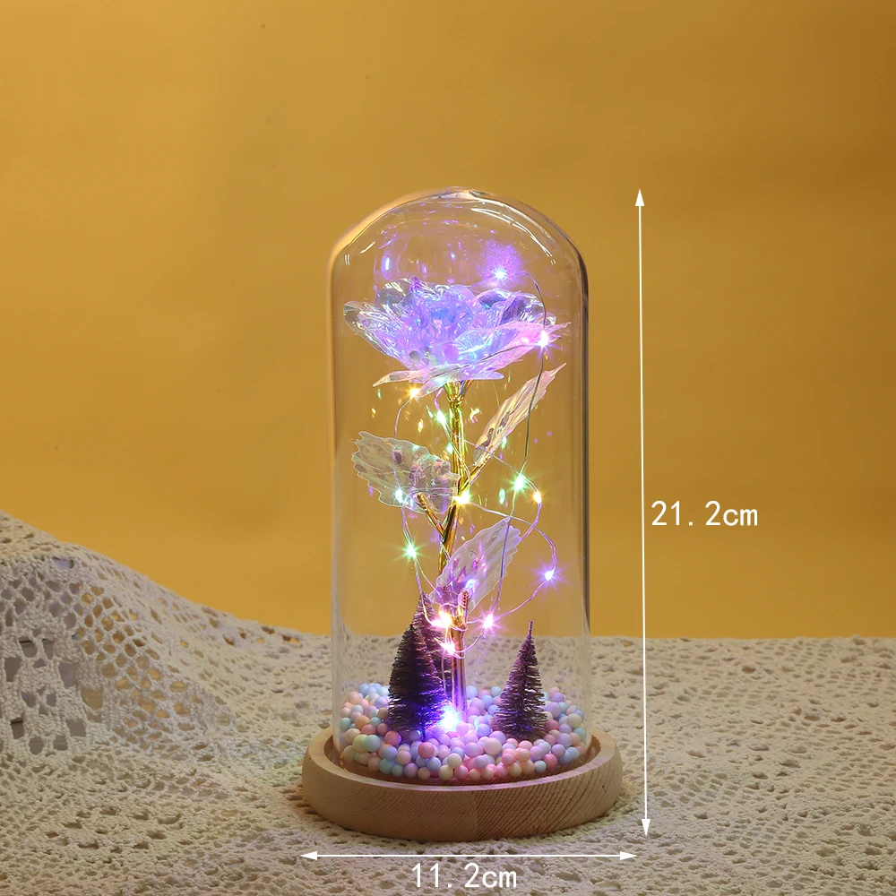 Factory Supply Attractive Price Artificial Flowers Led Lights Galaxy Rose in Glass Dome