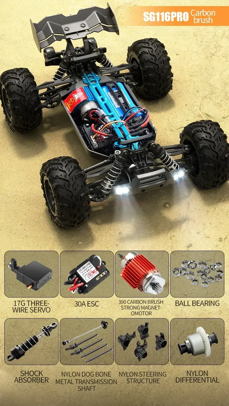 ZLL SG116 MAX Brushless 80KM/H High Speed Car 2.4G 4WD 1/16 Scale RC Car Toys With LED Headlights For Kids Birthday Gifts