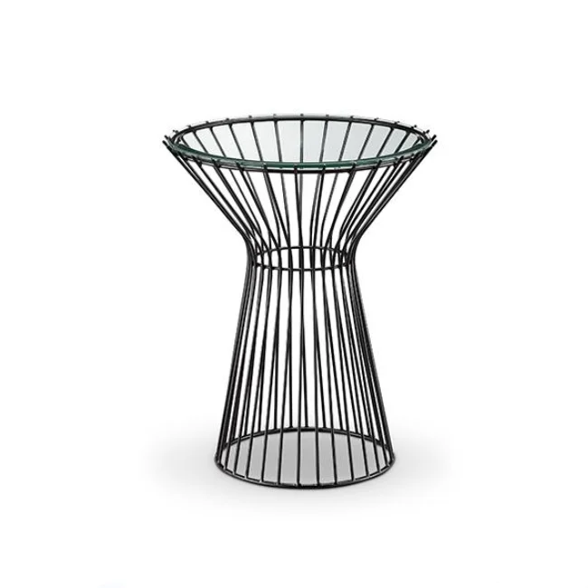 Factory Price Round Glass Top Metal Frame Garden Tea Cafe Metal Black Metal Side Table