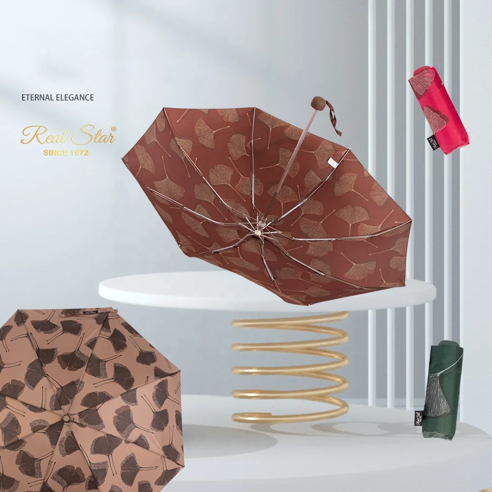 RST light small travel  wholesale ladies folding leaves printing 5 fold mini umbrella