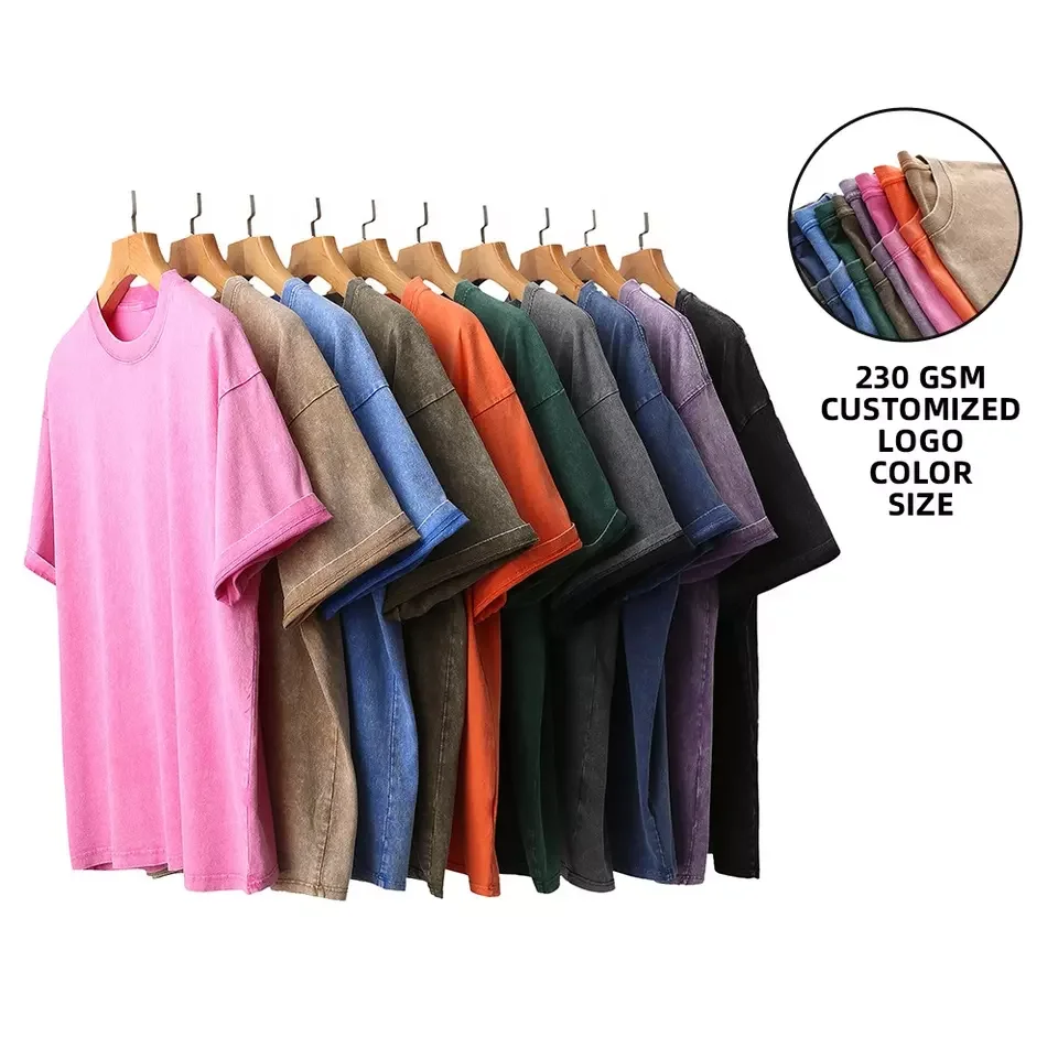 Wholesale 260gsm Stone washed Heavy Cotton vintage t-shirt Men street wear acid wash t shirt