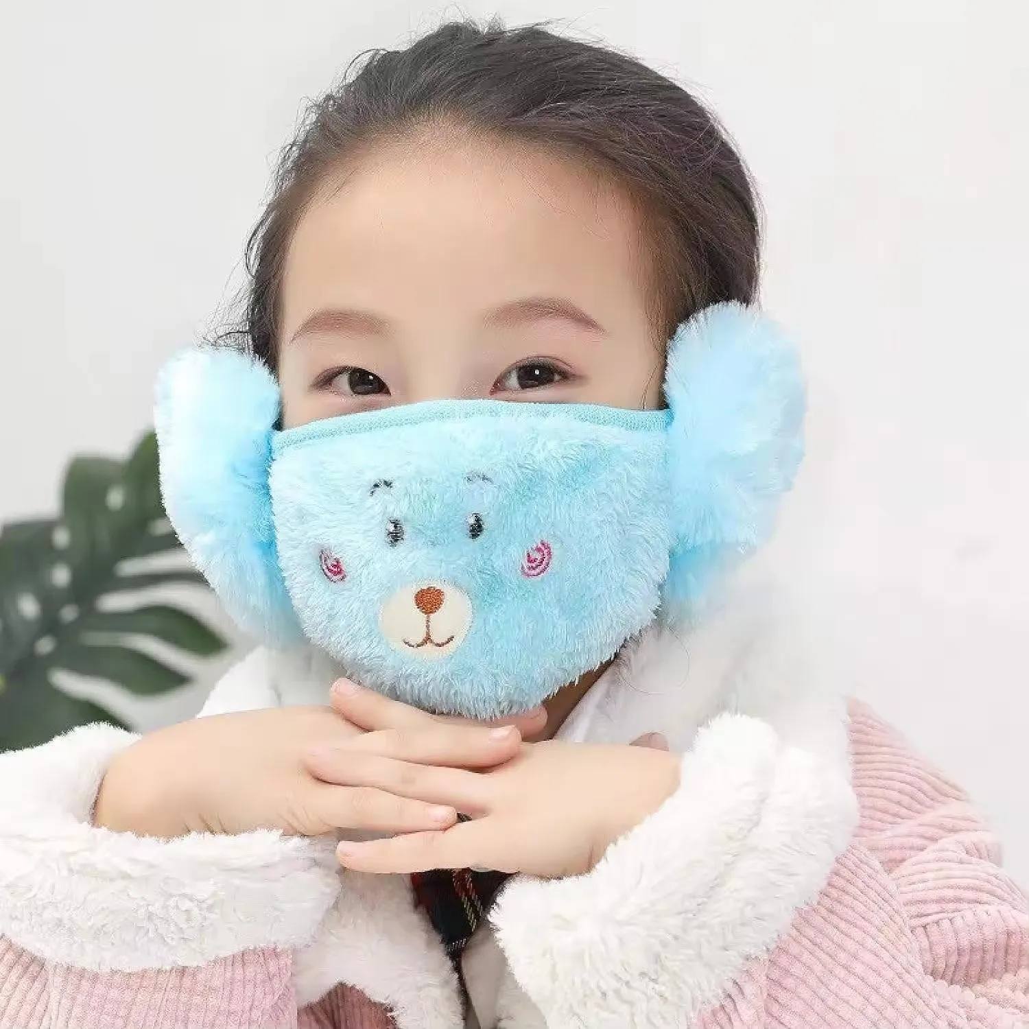 Trendy Apparel Shop Kids Winter Animal Face Breathable Bear Mask & Earmuffs