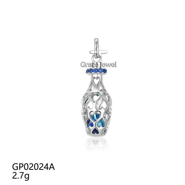 Grace Jewelry Blue and White Porcelain Vase Shape 925 Sterling Silver Blue Gemstone Spinel Jewellery Necklace Pendant for Girls