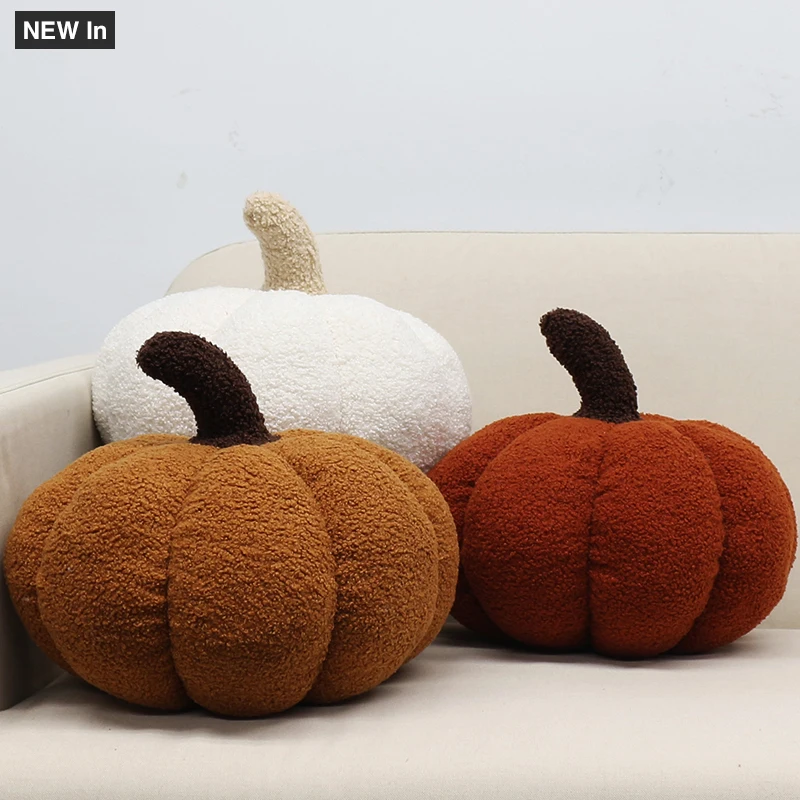 Pumpkin Plush Pillows 3D Pumpkin Shaped Cushion Ultra Soft Boucle Teddy Fleece Halloween decoration Toys Pillow Sofa Cushion
